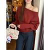 Suéter Rosa Suave Dulce de Cuello Desmontable Hombro Caído Camisa Base Holgada para Mujer Abrigo de Otoño e Invierno Parte Superior Interior Estilo Extranjero