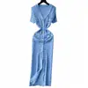 Vestido Largo Elegante de Pequeña Fragancia con Cuello en V y Mangas Cortas, Delgado, Moderno, Exportación Transfronteriza de Amazon Europeo y Americano