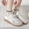 Calcetines Finos de Malla Lindos para Primavera-Verano con Bordes Fruncidos, Calcetines Cortos Transpirables de Moda con Bloques de Color y Puños de Doble Canalé para Estudiantes y Deportes