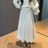 Saia Tricô Grossa Feminina com Cintura Elástica, Novo Estilo Outono/Inverno, Suave e Versátil, Elegante Saia Midi Plissada Evasê