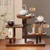 Prateleira Antiga de Mesa Drenante Suporte para Xícara de Chá Rack de Armazenamento para Conjunto de Chá Madeira Maciça Novo Estilo Chinês Rack de Exibição de Bule Zisha Suporte para Exibição de Animais de Chá