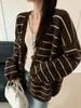 Cárdigan de punto holgado a rayas estilo perezoso, un nuevo artículo de moda otoño/invierno, versátil y elegante, con una estética coreana, perfecto como suéter o top para mujer