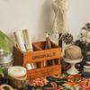 Balde para Pincéis de Maquiagem Caixa de Armazenamento de Papelaria para Mesa Controle Remoto Escova de Mesa Acabamento de Lápis Zakka Caixa de Madeira Vintage