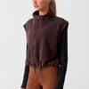Chaleco Cálido con Forro Polar Transfronterizo Europeo y Americano Cuello Alto Cremallera Polar Deportivo Casual Sin Mangas Chaleco de Fitness para Mujer