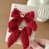 Año Nuevo Rojo Brillante Seda Festival de Primavera Versátil Adorno para el Cabello de Perla con Lazo Accesorios para el Cabello Clip para el Cabello Infantil Chino