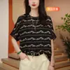 Camiseta de Seda de Alta Qualidade Feminina Manga Curta Verão Novo Estilo Moda Slim Cobrindo a Barriga Blusa de Chiffon