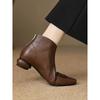 Botines de Estilo Occidental para Mujer, Botines Sencillos de Primavera y Otoño, Punta Redonda, Tacón Medio, Tacón Grueso, Cremallera Trasera, Temperamento Marrón, Felpa Gruesa de Invierno
