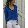 2025 Transfronterizo Primavera y Verano Nuevo Nuevo en Aliexpress Camisa de Manga Larga para Mujer de Color Puro con Botones en V Profunda Ahora