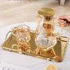 Vaso de Agua Doméstico de Lujo de Vidrio Diamante Ámbar con Soporte para Sala de Estar, Taza de Té Resistente al Calor para Hospitalidad, Juego de Tazas para Beber Agua