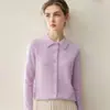 Cardigã de malha 100% cashmere com gola polo, outono e inverno, suéter feminino de manga longa, camisa de malha com gola virada, top