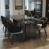 Mesa de comedor de mármol de lujo ligero estilo italiano, juego de mesa y sillas rectangulares minimalistas modernas para el hogar para espacios pequeños, acero inoxidable
