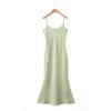 Vestido de tiras estilo sirena con escote en V de satén de acetato sintético talla grande Runqi 8882 Vestido de tiras para mujer estilo Mint Mambo