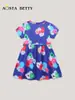 Vestido de Manga Corta para Niña Estilo Europeo y Americano 26 Nuevo de Verano Vestido de Princesa para Niños Moda Estampado Cuello Redondo Vestido para Niños Venta al por Mayor