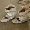 Temporada do Primeiro Encontro~ Botas Ankle Boots de Bico Redondo com Laço Retro para Mulheres, Versão Coreana, Botas Ankle Boots Desmontáveis de Uso Duplo, Botas Empilhadas Plissadas