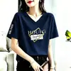 Camiseta de Manga Corta Talla Grande Transfronteriza para Mujer, Cuello en V Estilo Mamá, Verano Holgada Casual que Cubre el Vientre Simple Adelgazante