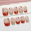 Puntas de Uñas Cortas Estilo Escalera Color Rosa Aurora de Hada con Brillo de Diamante Deslumbrante, Uñas Postizas de Verano, Uñas Transparentes como el Hielo Usables