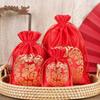 Brocado Estilo Chino Rojo Cinco Bolsa de la Suerte Cordón Boda Festivo Bolsa para Dulces de Boda Embalaje de Joyería Bolsa para Granos Bolsa de la Suerte