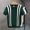 Nueva Camisa Polo de Color Bloqueado de Media Cremallera para Hombre, Top Delgado con Cuello Campana, Camiseta de Punto de Manga Corta para Hombre