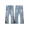 Jeans Largos Casuales Sueltos de Mezclilla con Parches de Graffiti Gal Splash-Ink y Rasgaduras