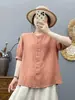 Camisa de Gasa de Algodón de Doble Capa de Manga Corta para Mujer 2026 Verano Nuevo Estilo Retro Artístico Cruzada Doble Suave Agradable a la Piel Top de Algodón Puro