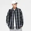 Camisa de Rayas Nueva para Hombre Dongyu Primavera y Otoño Camisa de Manga Larga para Hombre con Bolsillo Decorado Camisa a Cuadros Hombre