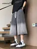 Shorts de Mezclilla Degradados Retro Americanos para Hombre, Diseño de Verano Estilo Ropa de Trabajo, Jeans Rectos Sueltos High Street