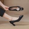Sapatos Profissionais de Salto Alto com Salto Grosso, Estilo Chanel, Bico Quadrado, Lançamento Primavera e Outono 2026, Elegantes, Decotados, Estilo Francês, com Strass, Cor Preta