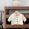 Nova Camisa Casual Contrastante para Meninos Outono 2024 Baby Stychy Solta Estilo Coreano Abas Casaco Primavera e Outono Tendência