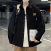Camisa de pana de manga larga para hombre, primavera y otoño, camisa casual retro americana, estilo Hong Kong, corte holgado, marca de moda, negro para estudiante