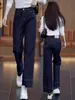 Calça jeans reta cor jeans para mulheres, estilo fino de verão, calça cropped de cintura alta nova 2026, calça de perna larga estreita para pessoas baixinhas