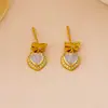 Brincos Colar Estilo Antigo Elegante Temperamento Pingente Laço Coração Conjunto Corrente Clavícula Feminino Retrô Luxo Leve Sensação de Alto Padrão
