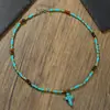Novo Design Original Estilo Étnico Retrô Turquesa Personalizado Criativo Pingente de Escultura de Cabeça de Touro Colar de Miçangas Feito à Mão