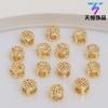 Oro de 14K envuelto que conserva el color, accesorios de cuentas redondas huecas de doble cara de la suerte, cuentas sueltas para bricolaje, pulsera de cuentas de la suerte con cuerda trenzada