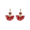 E15078 Pendientes de Borla con Forma de Abanico de Tela de Nicho Transfronterizos Estilo Étnico Retro Pendientes de Gama Alta Pendientes de Moda para Mujer