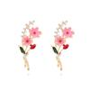 Corea del Sur lindos aretes de botón de flor de diamante de aleación con gota de aceite elegante flor de esmalte rosa aretes elegantes para dama