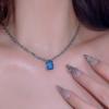 Pino de Diamante Quadrado Azul Spice Girl de Nicho Pequeno Simples Avançado Brinco Corrente de Clavícula Colar chocker Tendência