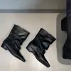 Botas de moda estilo minimalista francés con punta cuadrada y pierna ancha para mujer, botas de media pantorrilla de cuero genuino para otoño e invierno, botas de tacón de bloque, botas únicas ajustadas