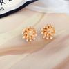 Nuevo Broche Retro Chanel Girasol Relieve Estéreo Oro Niebla Francés Pin Plata 925 Aretes Aretes Mujeres