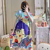 Pijama de verano para mujer de talla grande, diseño de dibujos animados lindo, para damas de talla grande, vestido camisón de seda de leche para el hogar, venta al por mayor