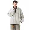 Jaqueta Estilo Americano com Gola Alta para Homens, Caimento Solto, Patchwork Desconstruído Melard, Casual Primavera 2026 Novo Estilo, Casaco com Design Plissado