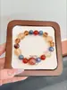 Flor de Goma Roja Piedra Veteada Azul Flor de Goma Amarilla Ágata Roja Pulsera de Múltiples Tesoros para Mujer Color Block Retro Pulsera de Bolas Redondas Versátil para el Día a Día