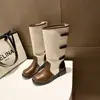 Botas de Mezclilla para Mujer Estilo Western Retro Convertible Anchas con Tacón Grueso, Botas de Monta, Botas Apiladas, Punta Cuadrada, Patchwork, Nuevo Estilo 2026