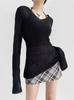 Suéter Gola V Novo Primavera e Outono 2024 Slim Fit Manga Longa Camisa Base Justa Pulôver Justo Suéter Interno Feminino
