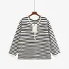 Suéter rayado de punto con cordón para mujer de talla grande, colección otoño 2026, top de punto holgado y casual para mujeres de talla grande, modelo 25089