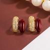 Pendientes de botón de circonita con esmalte rojo de doble capa para mujer 2024 populares otoño e invierno Anillo C Francés Doble fila Incrustados con diamantes Únicos Año Nuevo