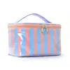 Bolsa de maquillaje a rayas bicolor, neceser portátil de gran capacidad, bolsa de almacenamiento de viaje impermeable, bolsa de maquillaje de gran capacidad al por mayor