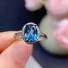 Conjunto de Prata S925 Anel de Topázio Oval Dourado Dupla Cor Anel de Cristal Azul Feminino Anel Japonês e Coreano London Blue