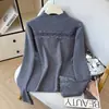 Suéter de Tricô Spliced Lace Estilo Francês Suave Manga Longa Slim Fit Para Usar por Baixo e por Cima