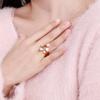 Anillo abierto de acero inoxidable en oro de 18 quilates con 4 diamantes estilo INS de moda europea y americana, anillo de lujo ligero para mujer