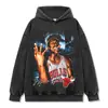 Camiseta de Manga Corta con Estampado Retro Americano de Acrobacias Aéreas de MJ, Algodón Puro, Casual, Versátil, Sudadera con Capucha de Cuello Redondo Pesada, Moderna